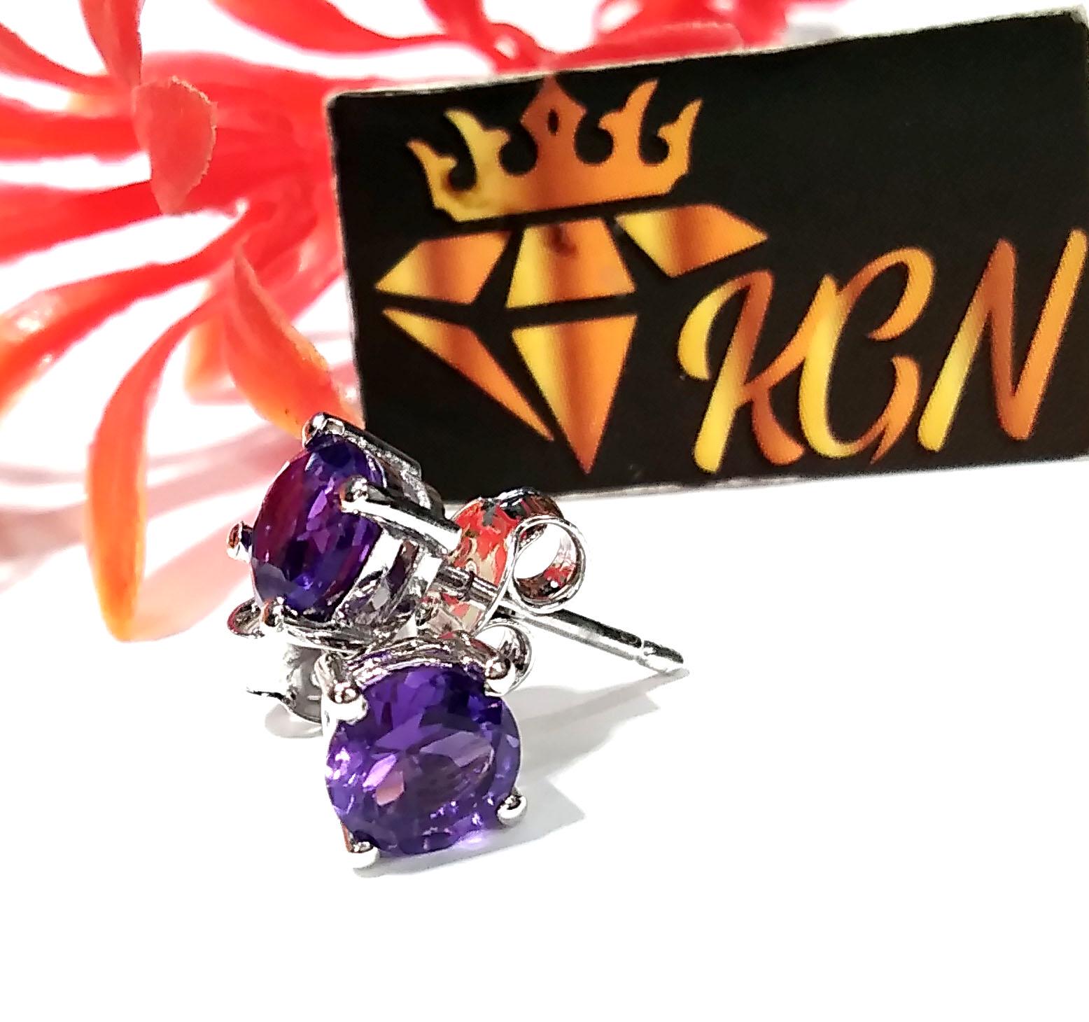 Amethyst Stud Earrings, 925 Solid Starling Silver Earring Jewelry, Natural Amethyst Gemstone Round Shape Stone Size 6x6 mm Gift For Women.